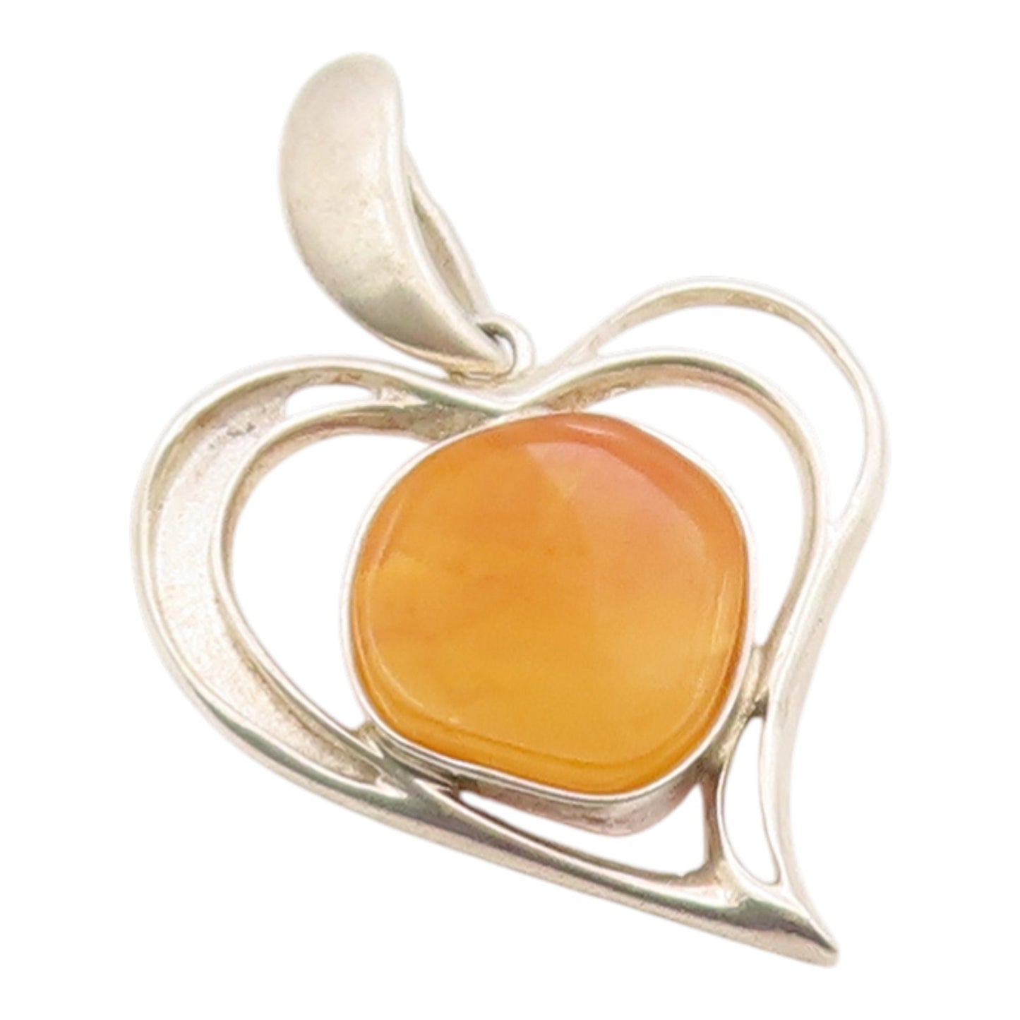 925 Sterling Silver Vintage Pendant Butterscotch Amber Love Heart Charm  PT26334