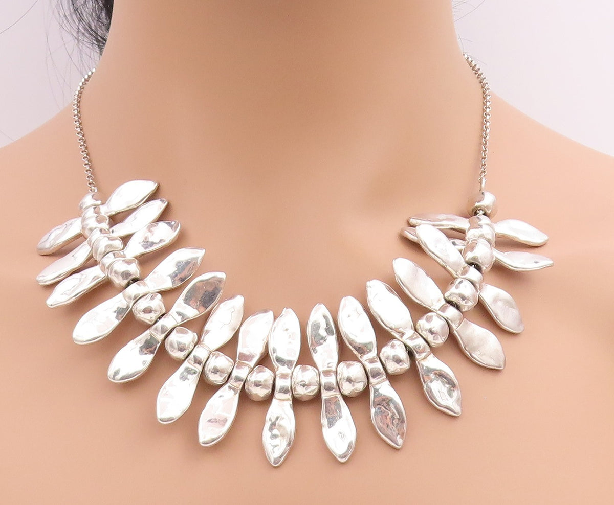925 Sterling Silver Vintage Necklace Brutalist Animal Tooth Design   NE4585