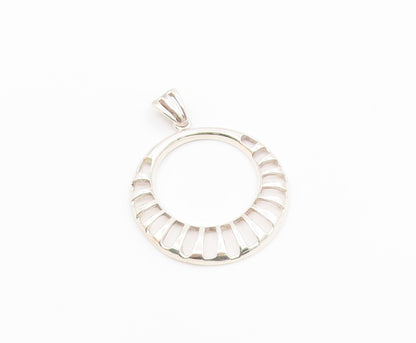 925 Sterling Silver  Vintage Shiny Cutout Open Circle Drop Pendant  PT19723