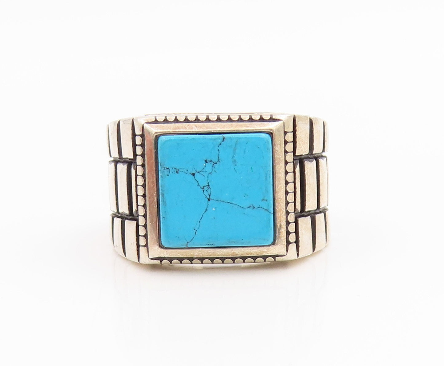 925 Sterling Silver Vintage Ring CHIMODA Turquoise Geometric Band  Sz 9  RG35545