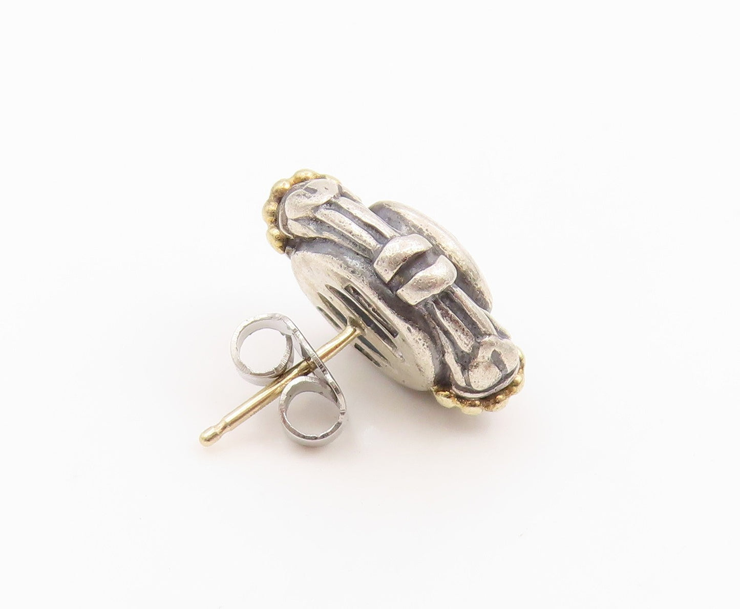 14K Gold & 925 Sterling Silver Vintage Earrings LAGOS CAVIAR Gemstone  EG14301