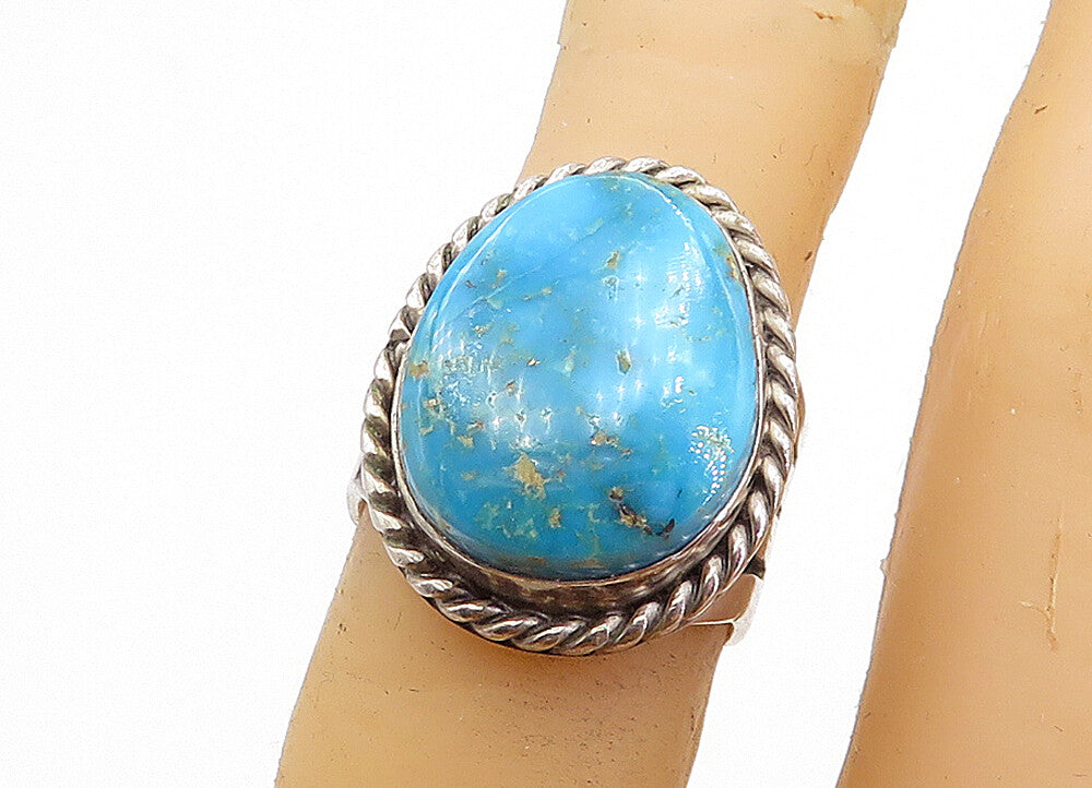 ANDREW JOHNSON NAVAJO 925 Silver  Vintage Turquoise Cocktail Ring Sz 5.5  RG4156