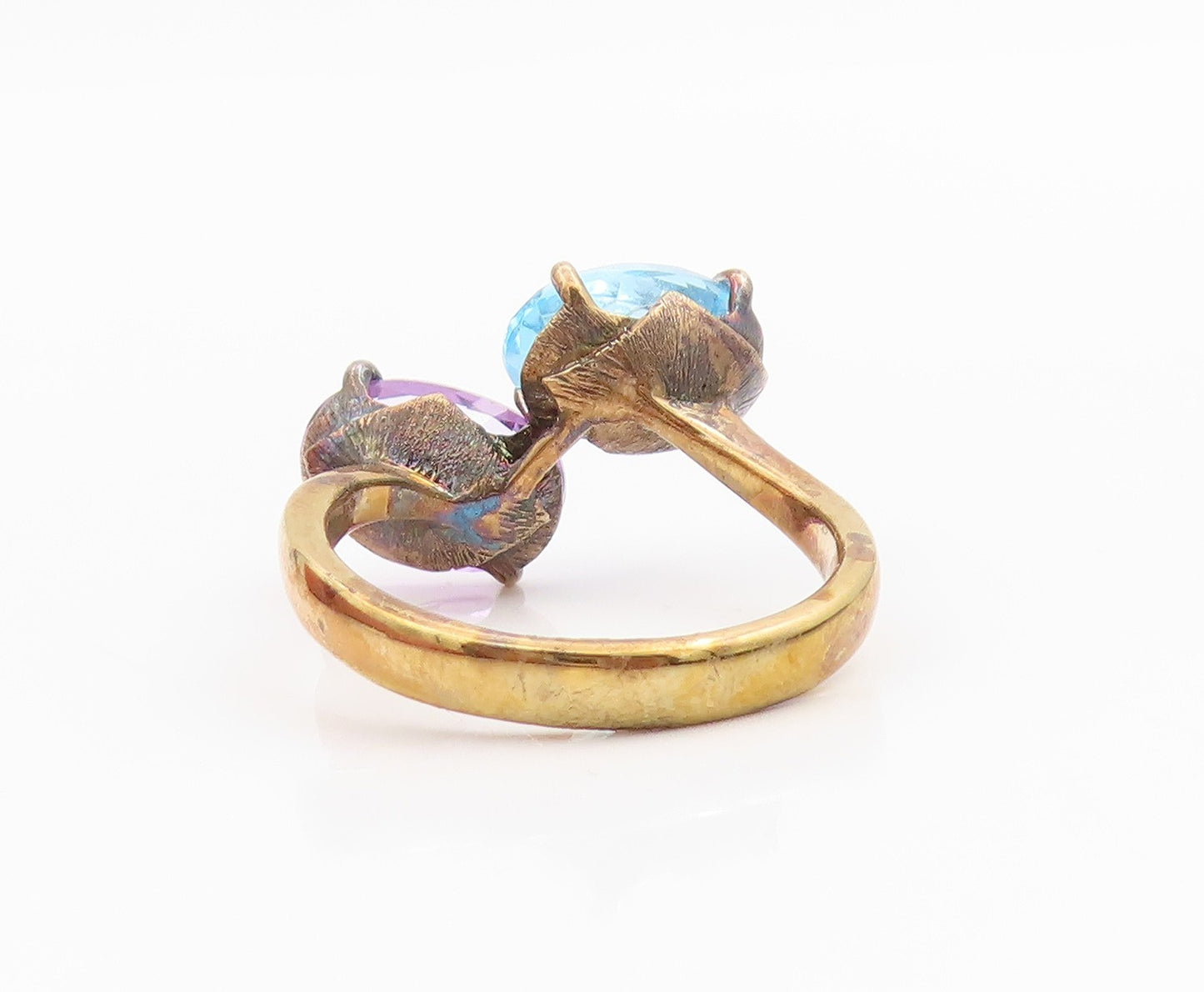 925 Sterling Silver Vintage Ring Gold Plated Amethyst & Blue Topaz Sz 10 RG34265