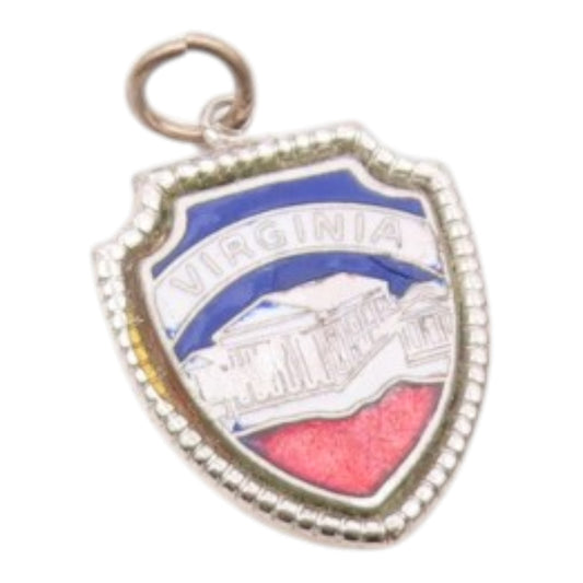 925 Sterling Silver  Vintage Enamel Virginia Shield Souvenir Pendant  PT16721