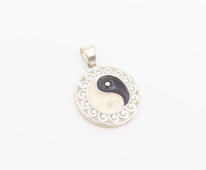 925 Sterling Silver Vintage Pendant Enameled Yin & Yang Symbol Charm  PT26379