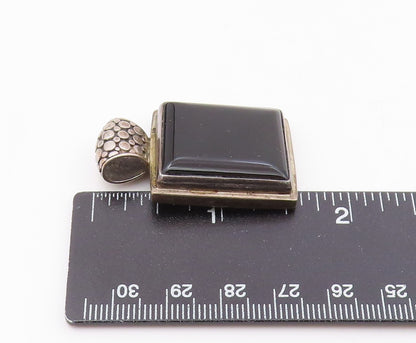925 Sterling Silver  Vintage Black Onyx Circle Patterned Bail Pendant  PT16740