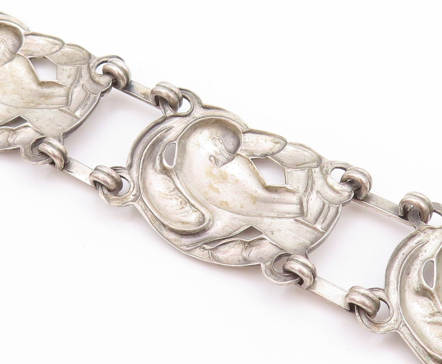 925 Sterling Silver Vintage Bracelet Antique Floral Cutout Parrot  BT11266
