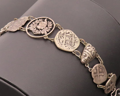 925 Sterling Silver  Vintage Antique Stencil Roman Cutout Link Bracelet BT9921