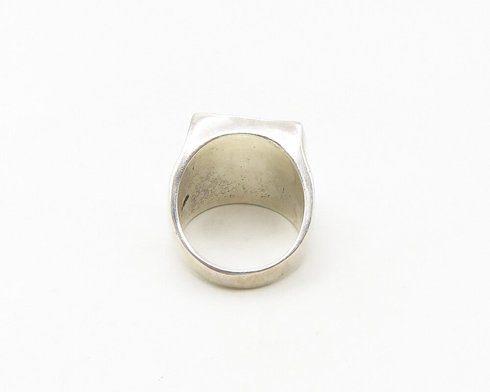 925 Sterling Silver  Vintage Shiny Hammered Square Band Ring Sz 7  RG18827