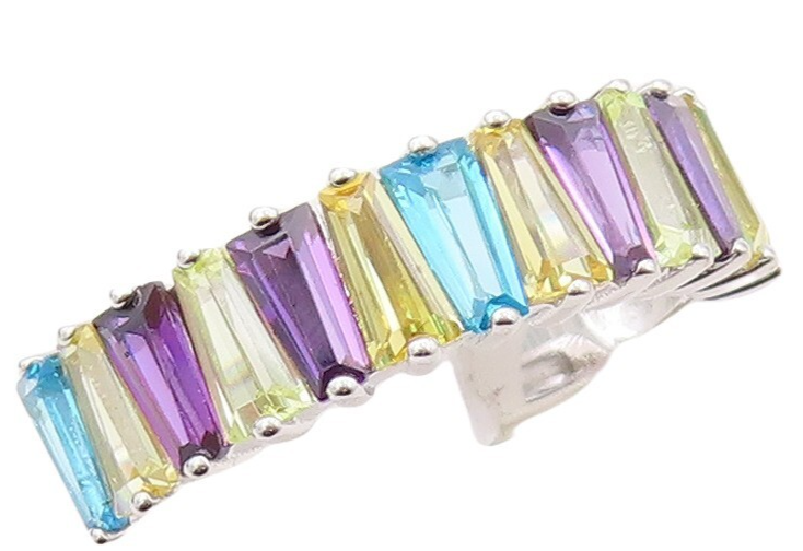 925 Sterling Silver Vintage Ring Topaz Citrine & Amethyst Band  Sz 7  RG30833