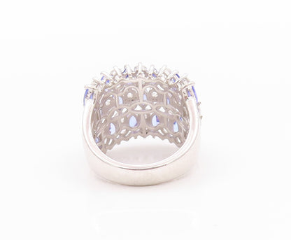 925 Sterling Silver Vintage Ring Minimalist Tanzanite & CZ Bands  Sz 7  RG32333