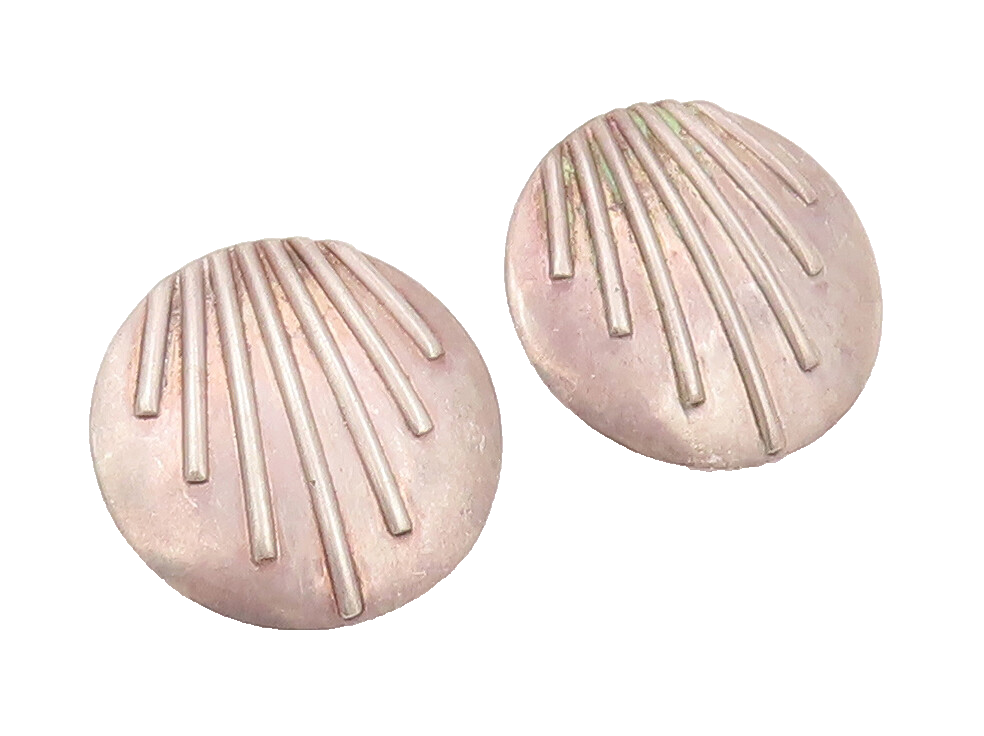 925 Sterling Silver Vintage Earrings Minimalist Round Grooved Lines  EG12919