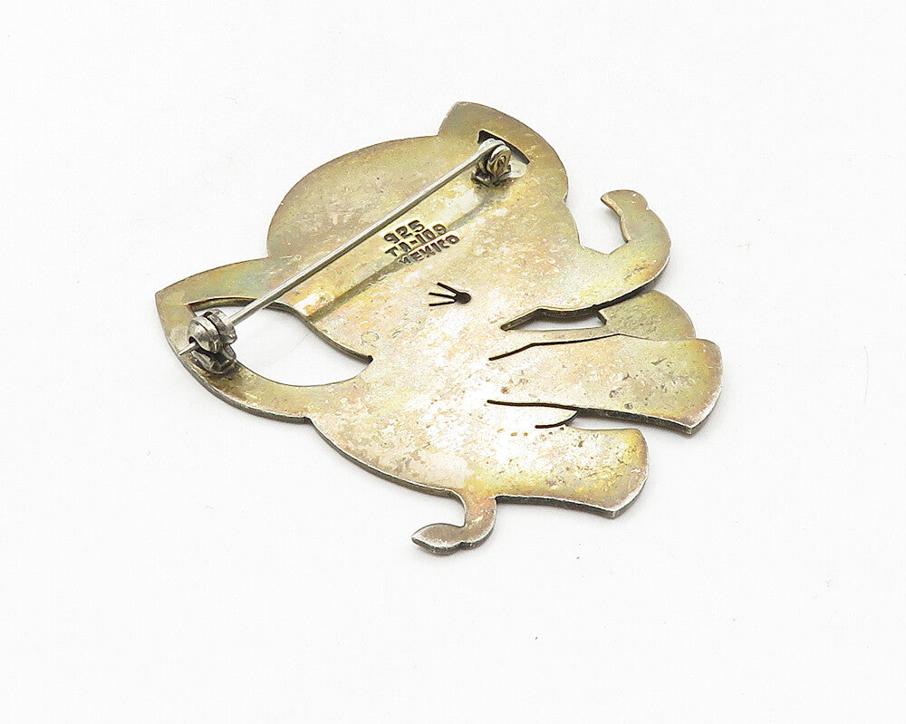 MEXICO 925 Sterling Silver  Vintage Dark Tone Baby Elephant Brooch Pin  BP3754