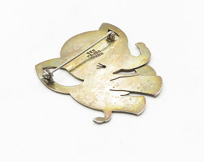 MEXICO 925 Sterling Silver  Vintage Dark Tone Baby Elephant Brooch Pin  BP3754
