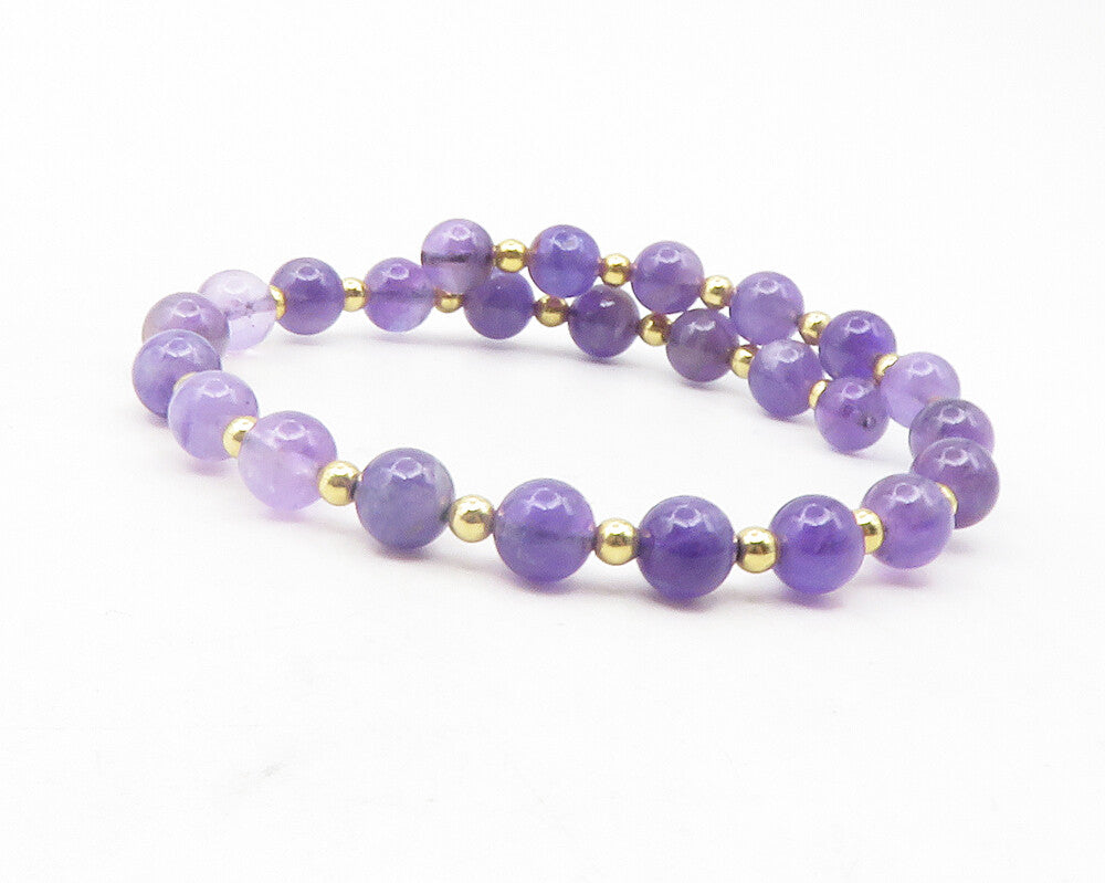925 Sterling Silver  Amethyst Beaded Gold Plated Bypass Bangle Bracelet BT4754