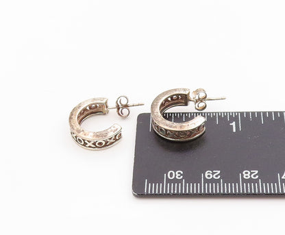 925 Sterling Silver Vintage Earrings  XOXO Hugs & Kisses Cut Out Hoops  EG13752