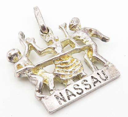 925 Sterling Silver  Vintage Shiny Nassau Dancing People Drop Pendant  PT8208