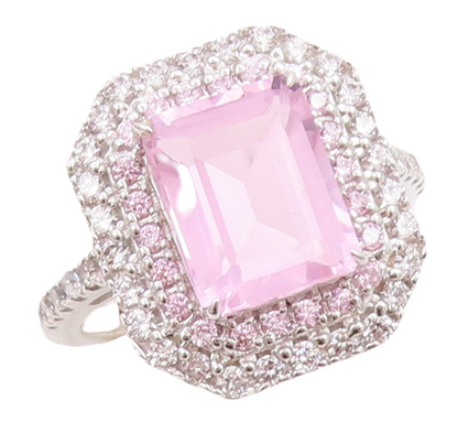 925 Sterling Silver Vintage Ring Rectangle Light Pink Halo White CZ Sz 7 RG30548