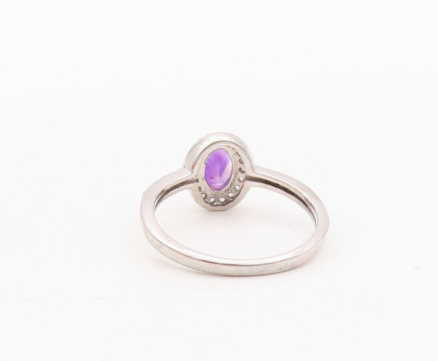 925 Sterling Silver Vintage Ring Oval Cut Amethyst Halo CZ  Sz 7  RG29949