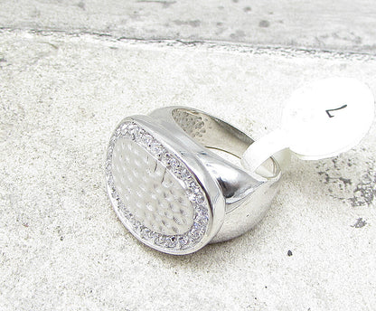 925 Sterling Silver  White Cubic Zirconia Hammered Thick Band Ring Sz 7  RG1969