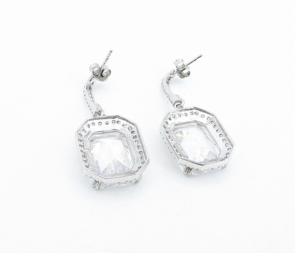 925 Sterling Silver  Sparkling Cubic Zirconia Cornered Dangle Earrings  EG2680