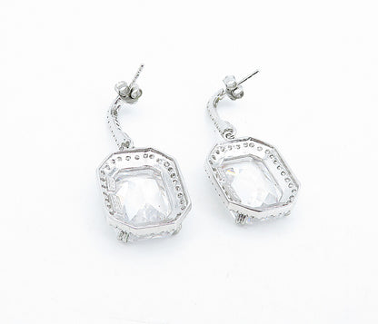 925 Sterling Silver  Sparkling Cubic Zirconia Cornered Dangle Earrings  EG2680