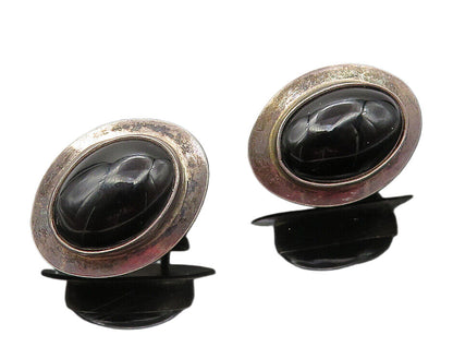MEXICO 925 Sterling Silver  Vintage Black Onyx Non Pierce Drop Earrings EG5938