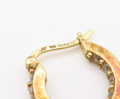 925 Sterling Silver Vintage Earrings Gold Plated Round CZ Huggie Hoops  EG13968