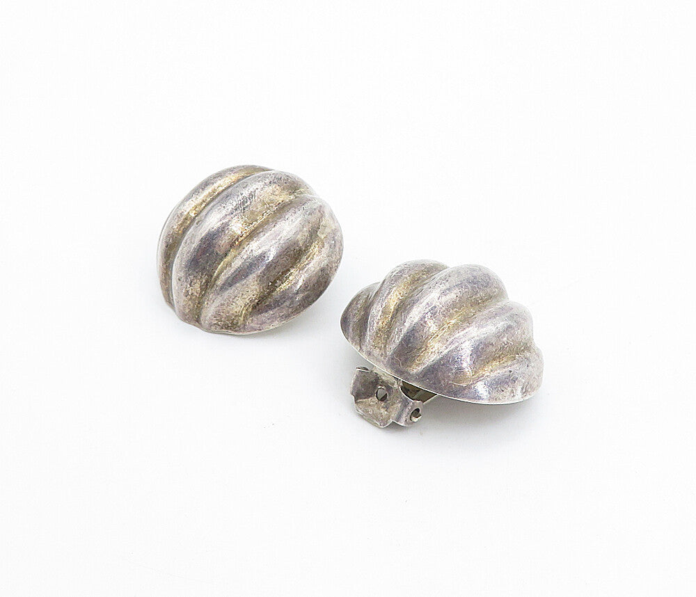 925 Sterling Silver  Vintage Dark Tone Fluted Dome Non Pierce Earrings  EG3053