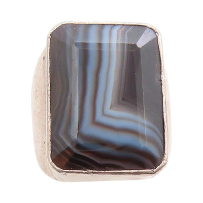 925 Sterling Silver Vintage Ring JANE DIAZ Large Botswana Agate  Sz 7  RG32784