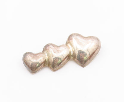MEXICO 925 Sterling Silver  Vintage Hollow Graduated Hearts Brooch Pin  BP3751