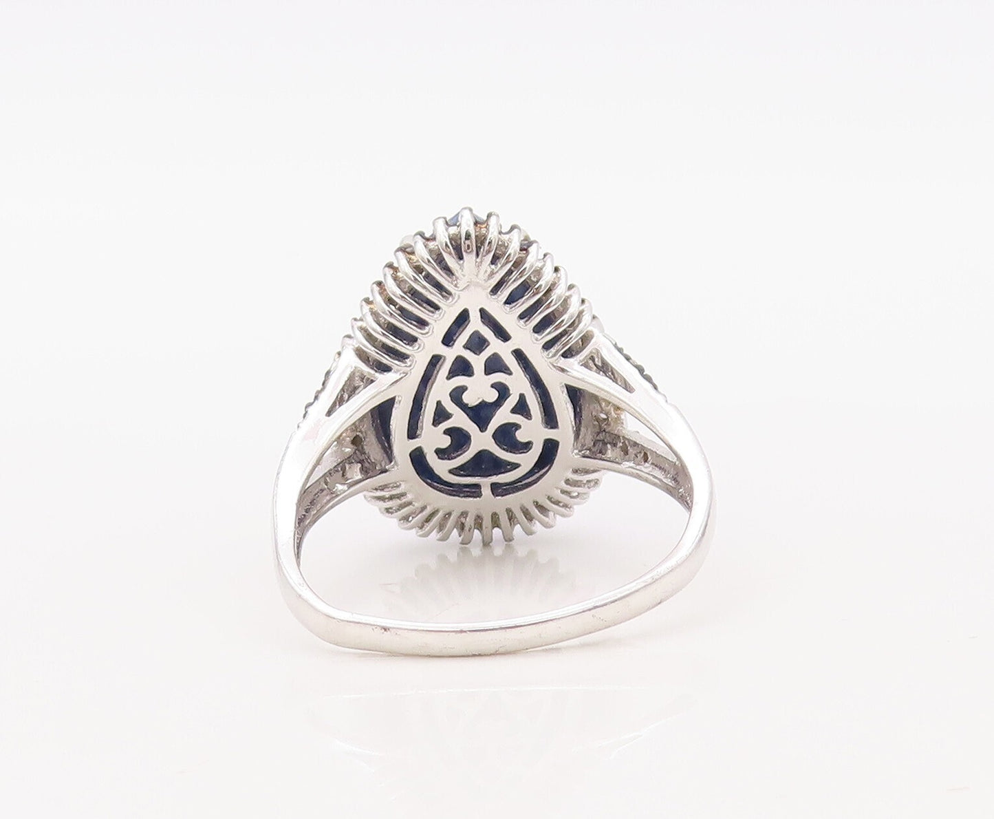 925 Sterling Silver Vintage Ring Diamonds & Drop Cut Gemstone  Sz 10  RG30618
