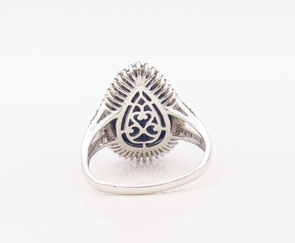925 Sterling Silver Vintage Ring Diamonds & Drop Cut Gemstone  Sz 10  RG30618