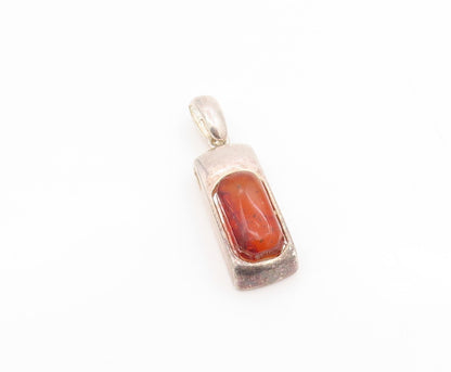925 Sterling Silver Vintage Pendant Honey Amber Solid Geometric Charm  PT25685