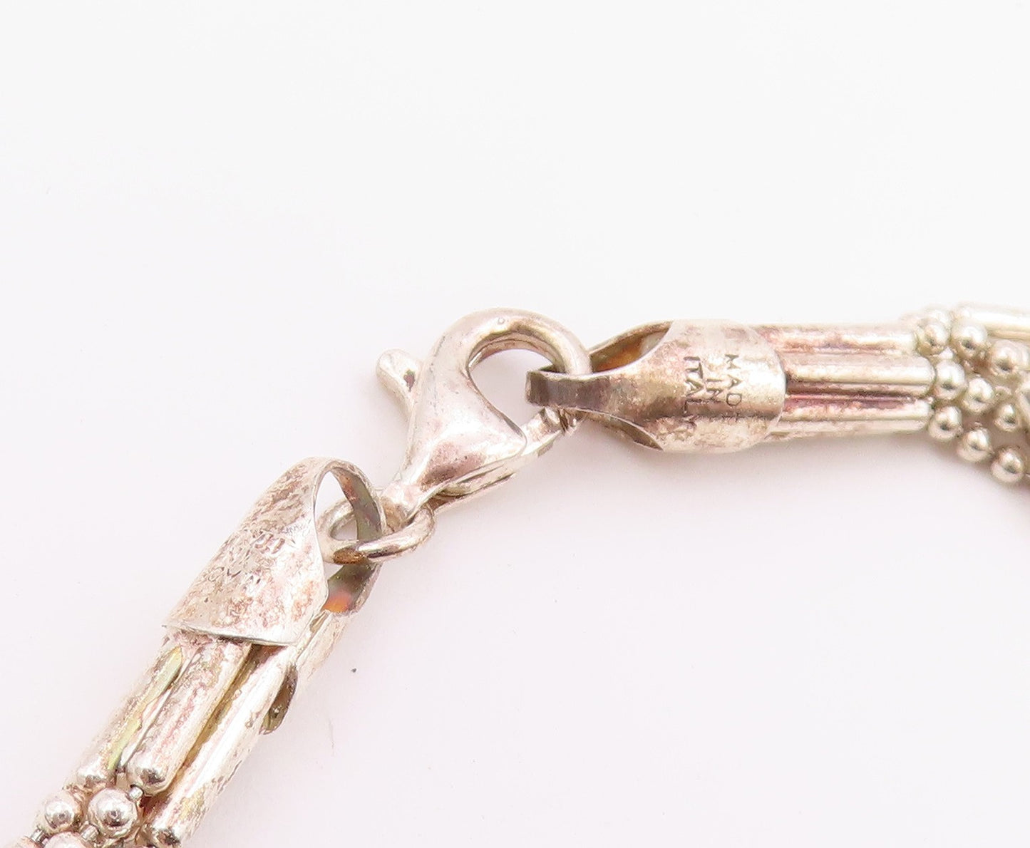 925 Sterling Silver Vintage Bracelet Multi Strand Geometric Bead Link  BT12150