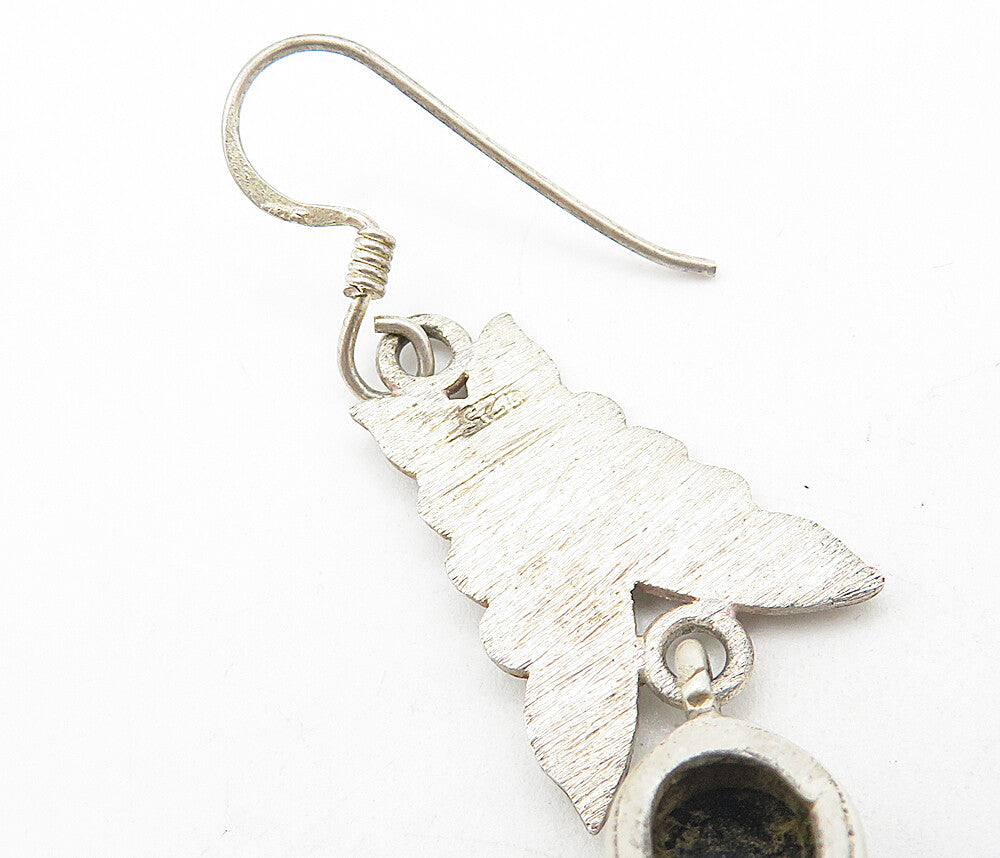 925 Sterling Silver  Vintage Faceted Black Hematite Dangle Earrings  EG3492