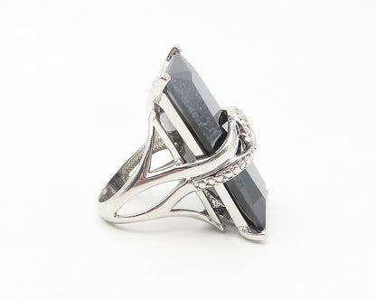 925 Sterling Silver  Faceted Black Hematite Cocktail Ring Sz 7.5  RG11355
