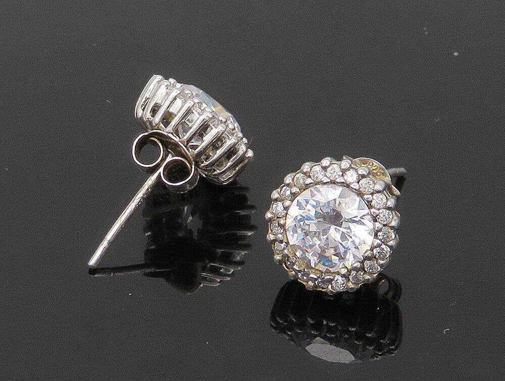 925 Sterling Silver  Vintage Cubic Zirconia Round Cut Stud Earrings  EG11495