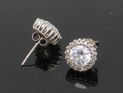 925 Sterling Silver  Vintage Cubic Zirconia Round Cut Stud Earrings  EG11495