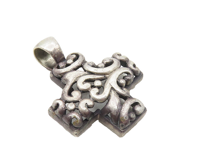 925 Sterling Silver  Vintage Dark Tone Cutout Swirl Cross Pendant  PT7792