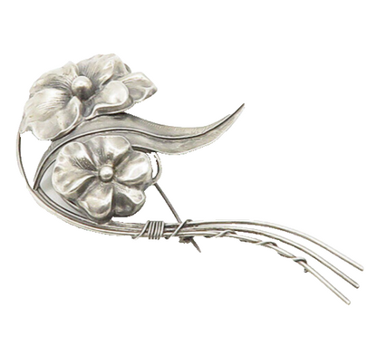 925 Sterling Silver  Vintage Dark Tone Tied Flowers Motif Brooch Pin  BP7044