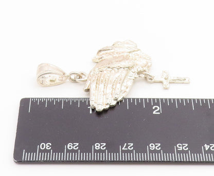 925 Sterling Silver Vintage Pendant Etched Praying Hands With Holy Cross PT25967