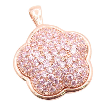 925 Sterling Silver Vintage Pendant Gold Plated Pink Topaz Lucky Clover  PT26074