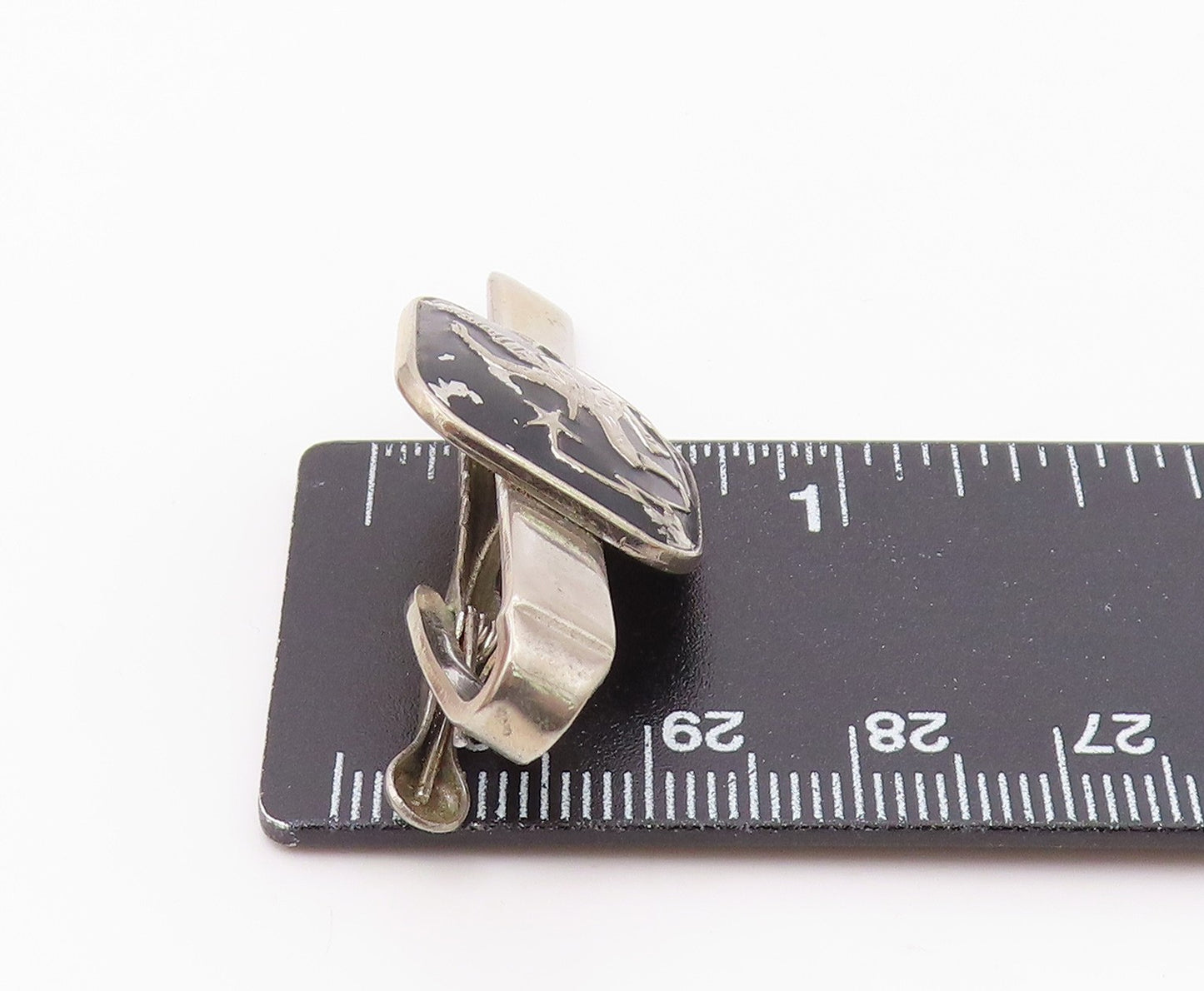 925 Sterling Silver  Vintage Shiny Black Enamel Dancer Tie Clip  TR3263