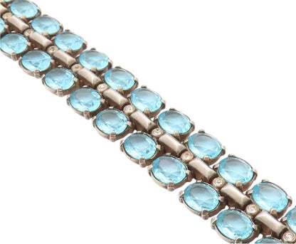 925 Sterling Silver Vintage Bracelet TRIFARI Blue Topaz & Sapphire Link  BT12112