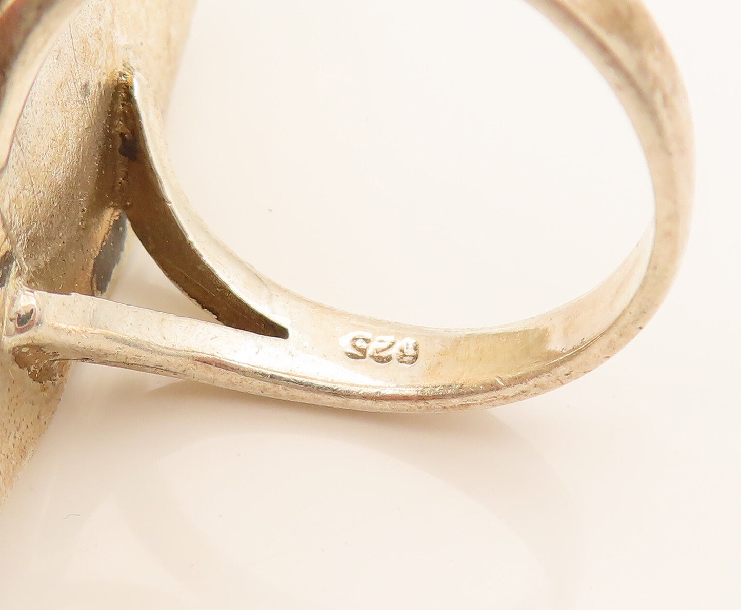 925 Silver  Vintage Marquise Mother Of Pearl Statement Ring Sz 9  RG26292
