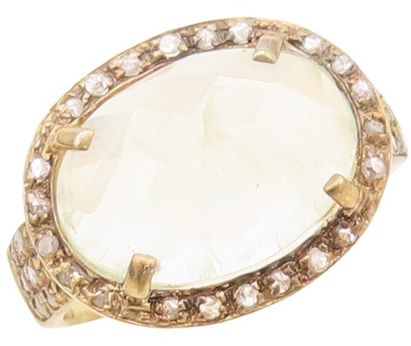 925 Sterling Silver Vintage Ring Gold Plated Diamonds & Gemstone  Sz 7  RG30333