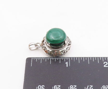 925 Sterling Silver  Vintage Cabochon Malachite Open Scroll Pendant  PT20877