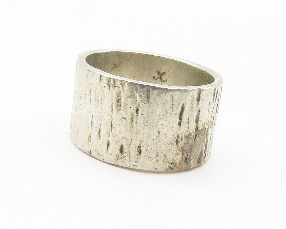 DESIGNER 925 Silver  Vintage Shiny Textured Round Band Ring Sz 6  RG14522