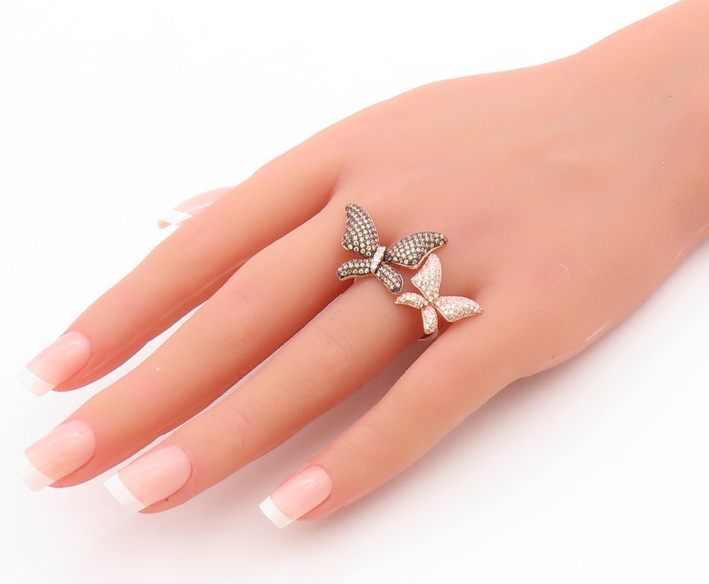 925 Sterling Silver Vintage Ring Gold Plated CZ Butterfly Band  Sz 8.5  RG33566